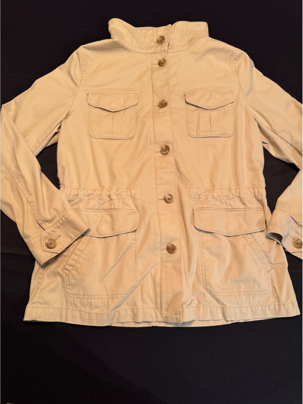 Women's Beige Cotton Military Style Jacket with Button Closure Size M